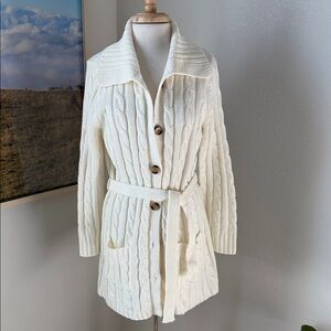 Carolyn Taylor Cream Cable Knit Cardigan with Belt